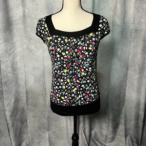 Volume One Black, Lime, Teal,Magenta & White Square Neck Banded Waist Cap Sleeve